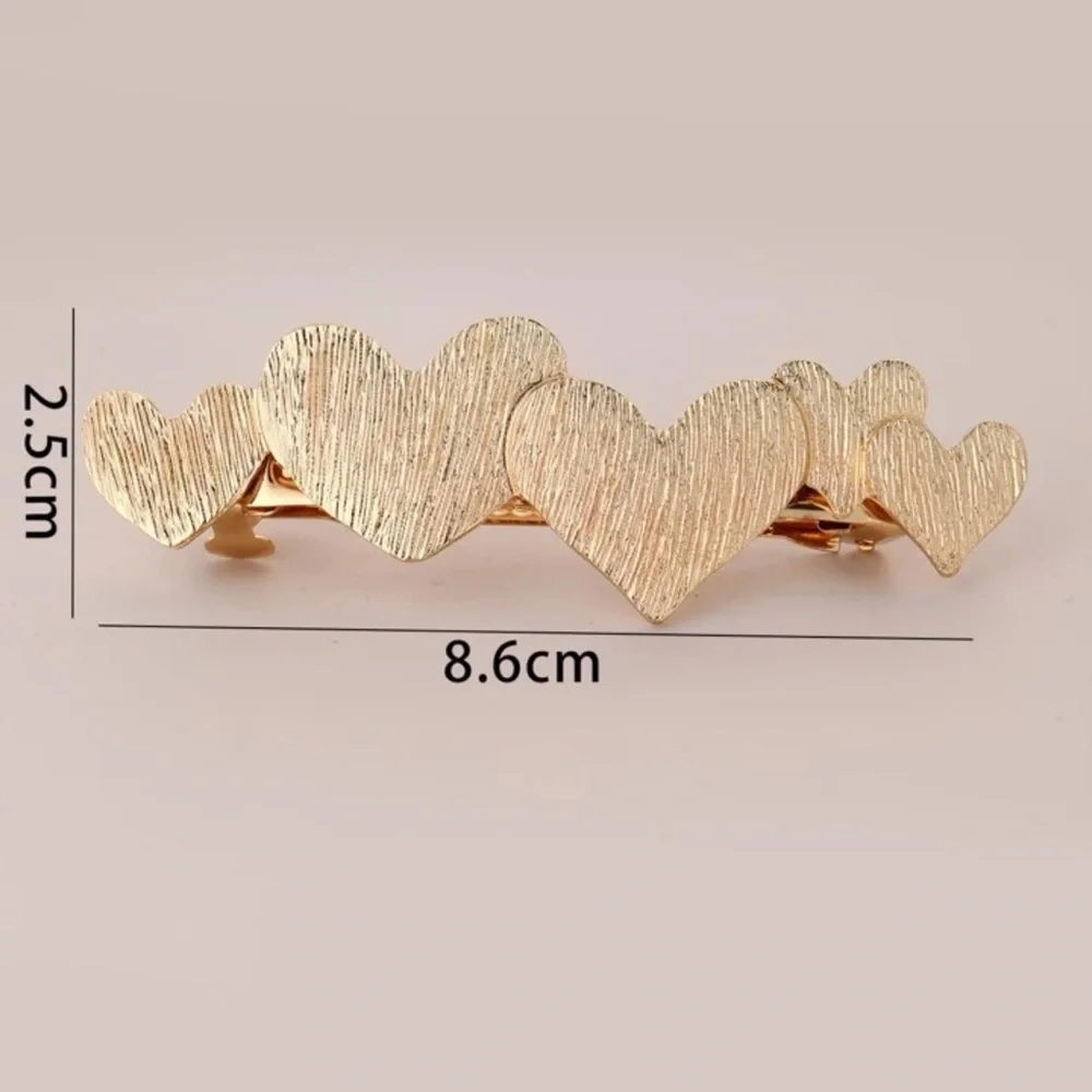 2 Heart bracelet & barrette gold jewelry hammered metal love gift Mother’s Day